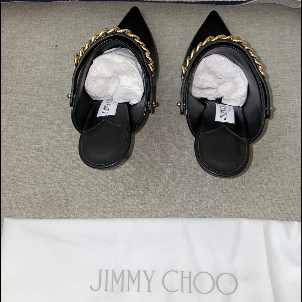 FINAL SALE Jimmy Choo Lexx 100 Black/gold Leather heeled Mules NWT - Picture 5 of 14